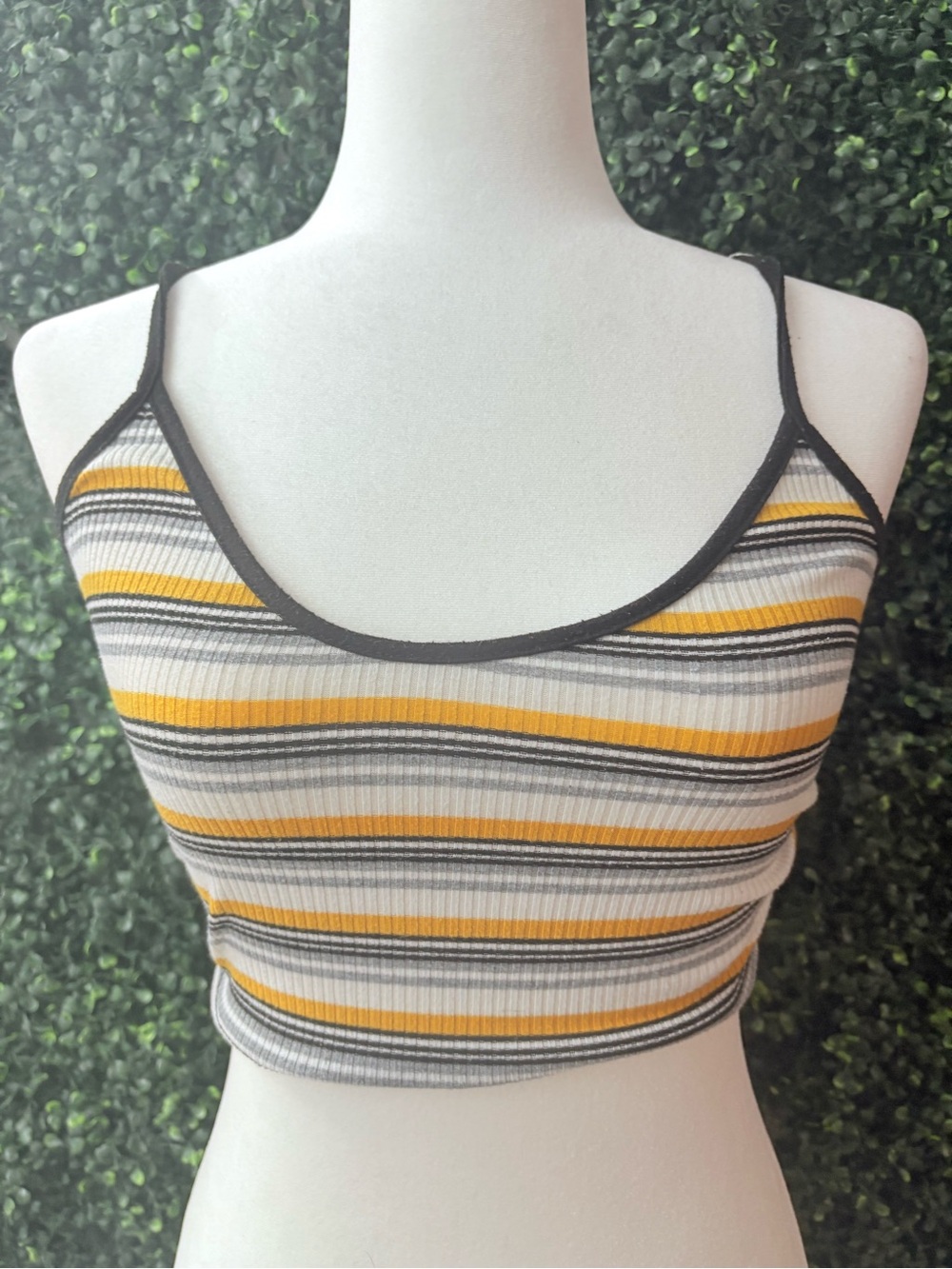 SHEIN Yellow White Black Striped Ribbed Crop Cami